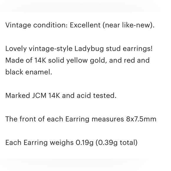 Ladybug Gold Earrings: 14K solid yellow gold red black enamel vintage - Picture 7 of 9